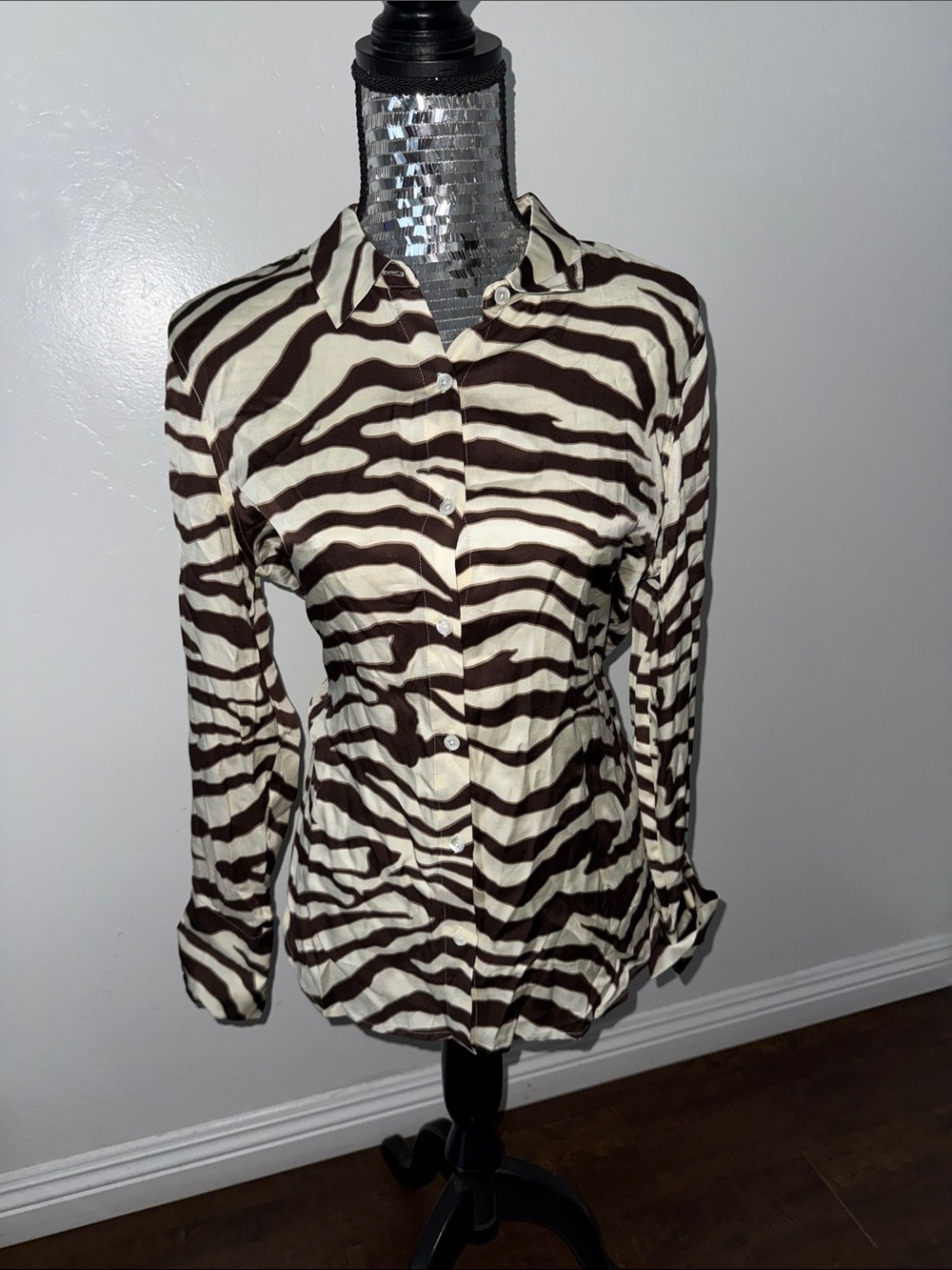 Rails Brown and Cream Zebra-Print Button-Down Shirt